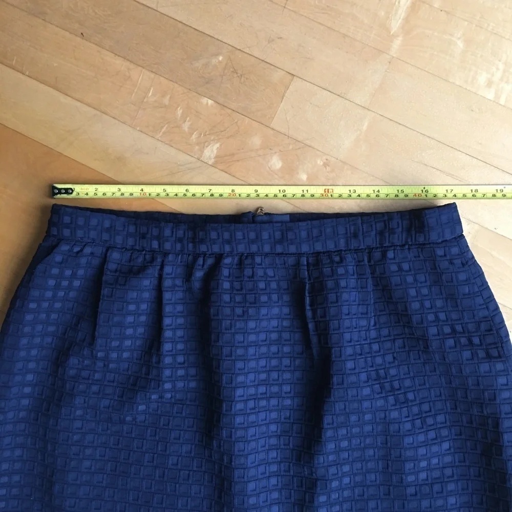 Katherine Barclay Mini Skirt, Abstract, Mod, Classic Navy Blue, Gold, Size 14